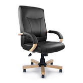 Nautilus Designs Troon High Back Leather Faced Executive Office Chair With Fixed Arms Black Oak Effect Arms and Base - DPA4750ATGLBKO DD